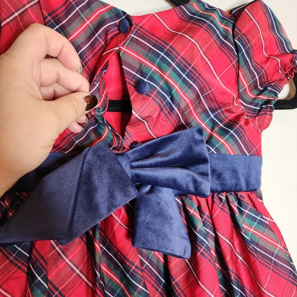 NWT Max Studio Kids Red Christmas Plaid Sateen Dress Velevt Bow Size 6 - Picture 8 of 14
